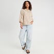 Blouse manches 3/4 brod&eacute;e taupe femme