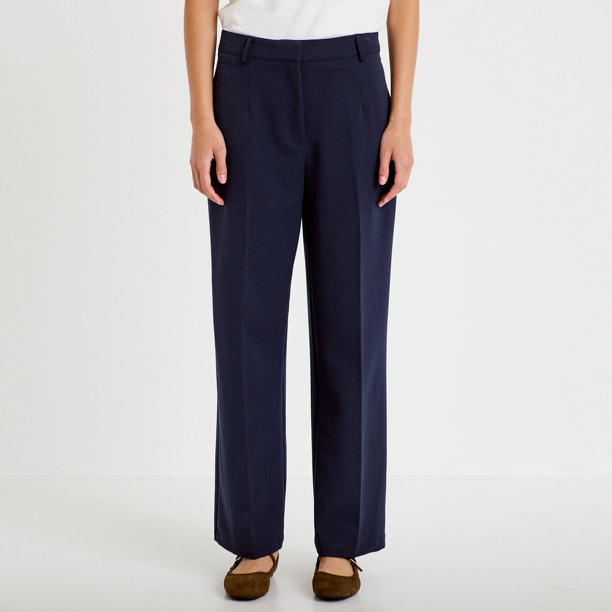 Pantalon large ventre plat bleu marine femme