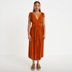 Robe midi &eacute;vas&eacute;e d&eacute;collet&eacute; sans manches orange fonc&eacute; femme