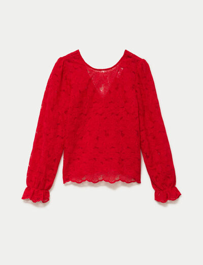 Blouse en dentelle d&eacute;collet&eacute; dos rouge femme