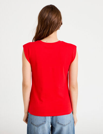 T-shirt col rond sans manches rouge femme