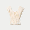 Blouse ajour&eacute;e col carr&eacute; manches courtes ecru femme