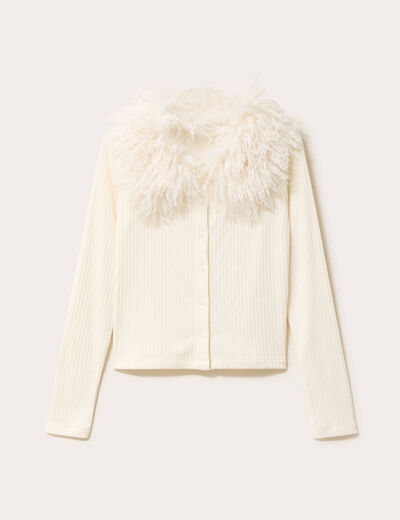 Gilet ajust&eacute; manches longues duveteux ivoire femme
