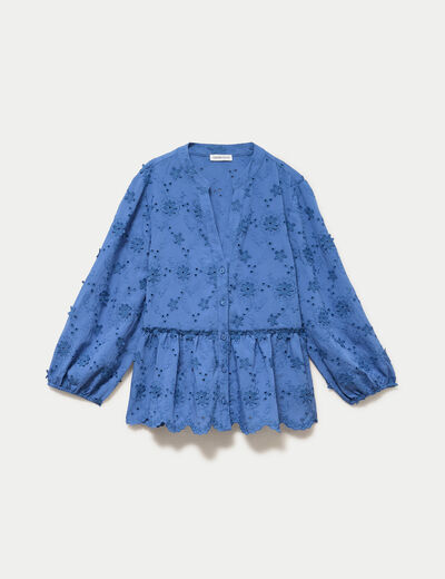 Blouse &agrave; motif en relief bleu fonc&eacute; femme