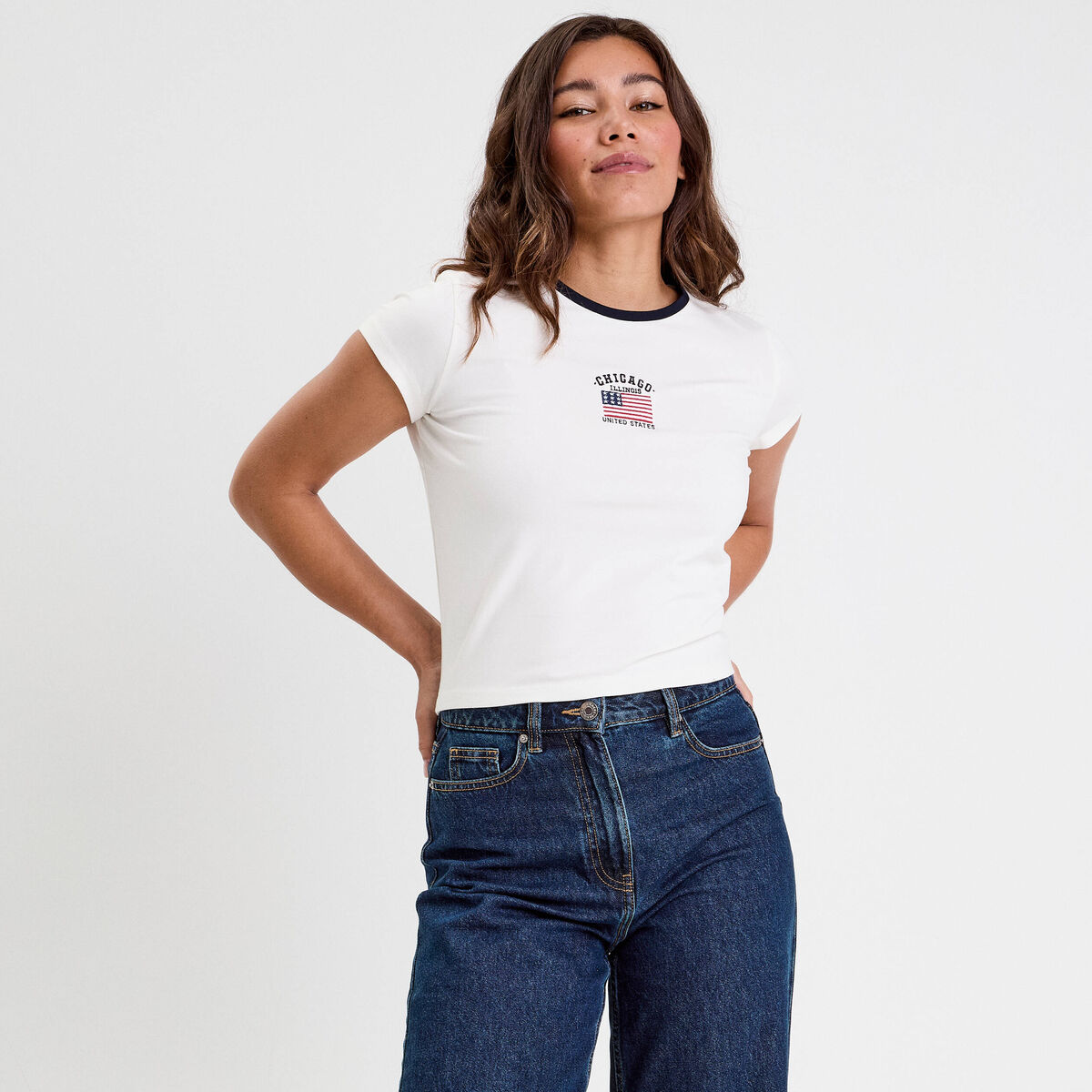 T-shirt manches courtes ecru femme