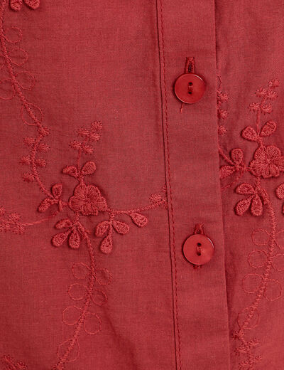 Blouse brod&eacute;e col mao manches 3/4 vieux rose femme