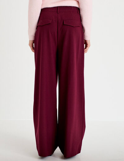 Pantalon large &agrave; pinces bordeaux femme