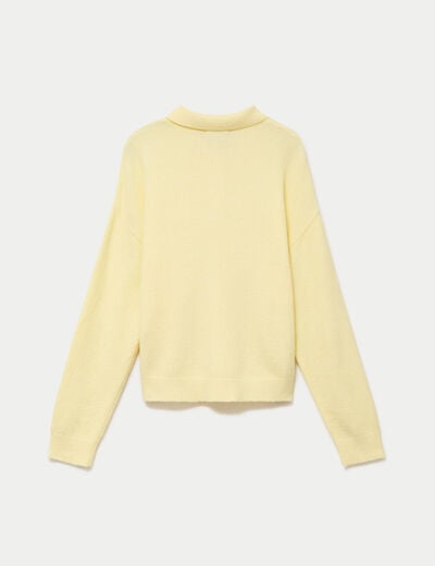 Pull col chemise manches longues jaune clair femme