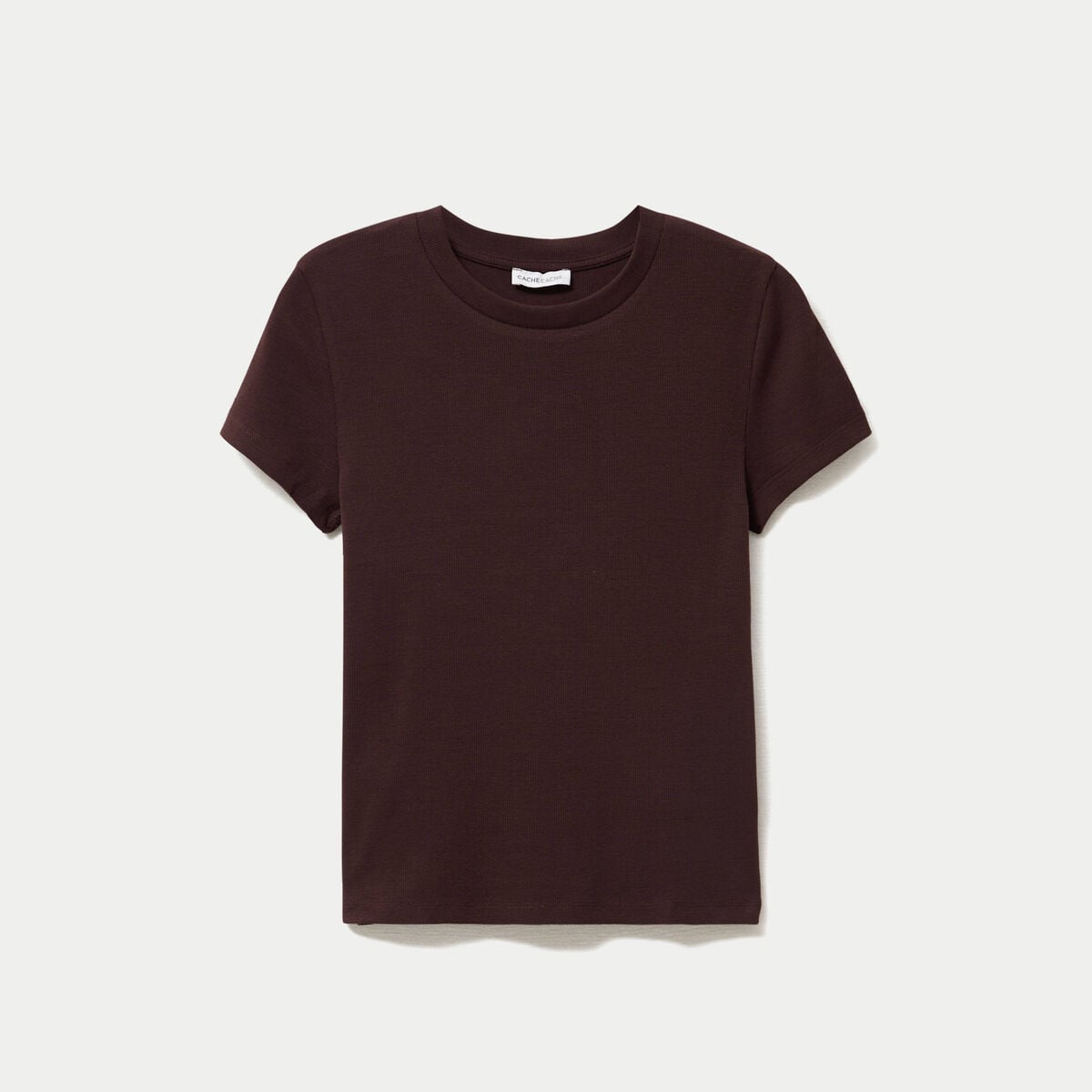 T-shirt c&ocirc;tel&eacute; ajust&eacute; manches courtes marron fonc&eacute; femme