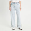 Jeans droit &agrave; revers denim bleach femme