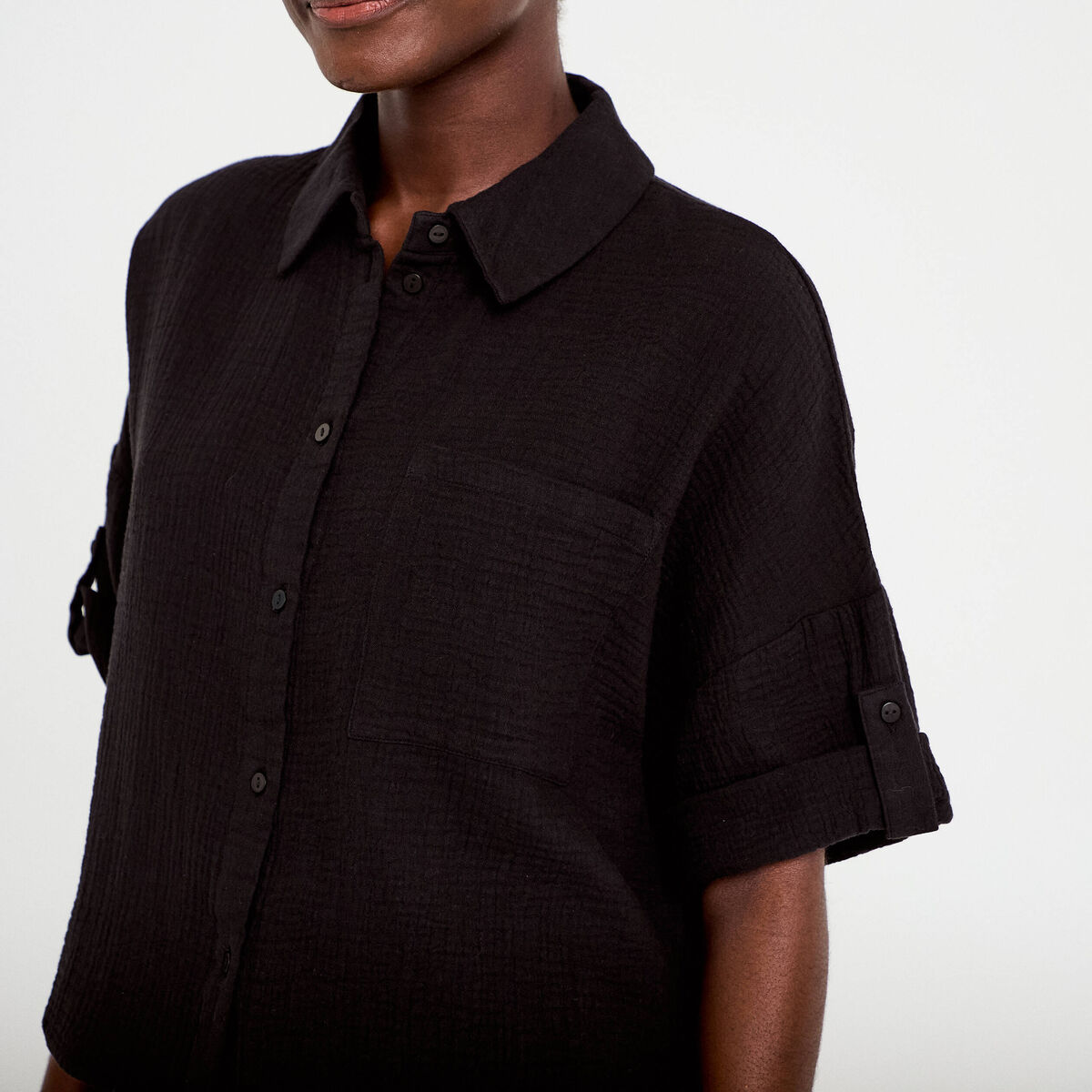 Chemise manches 3/4 noir femme