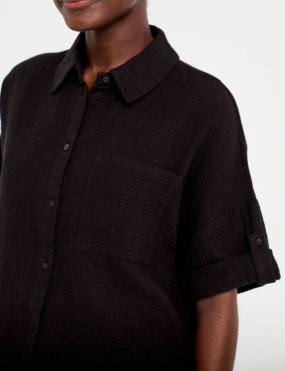Chemise manches 3/4 noir femme
