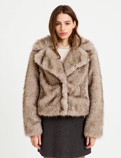 Manteau fausse fourrure taupe femme