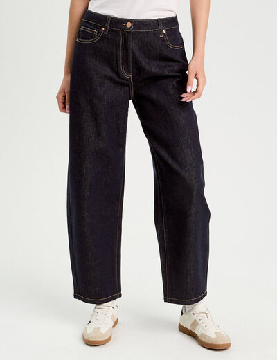 Jean barrel cropped taille standard denim brut femme