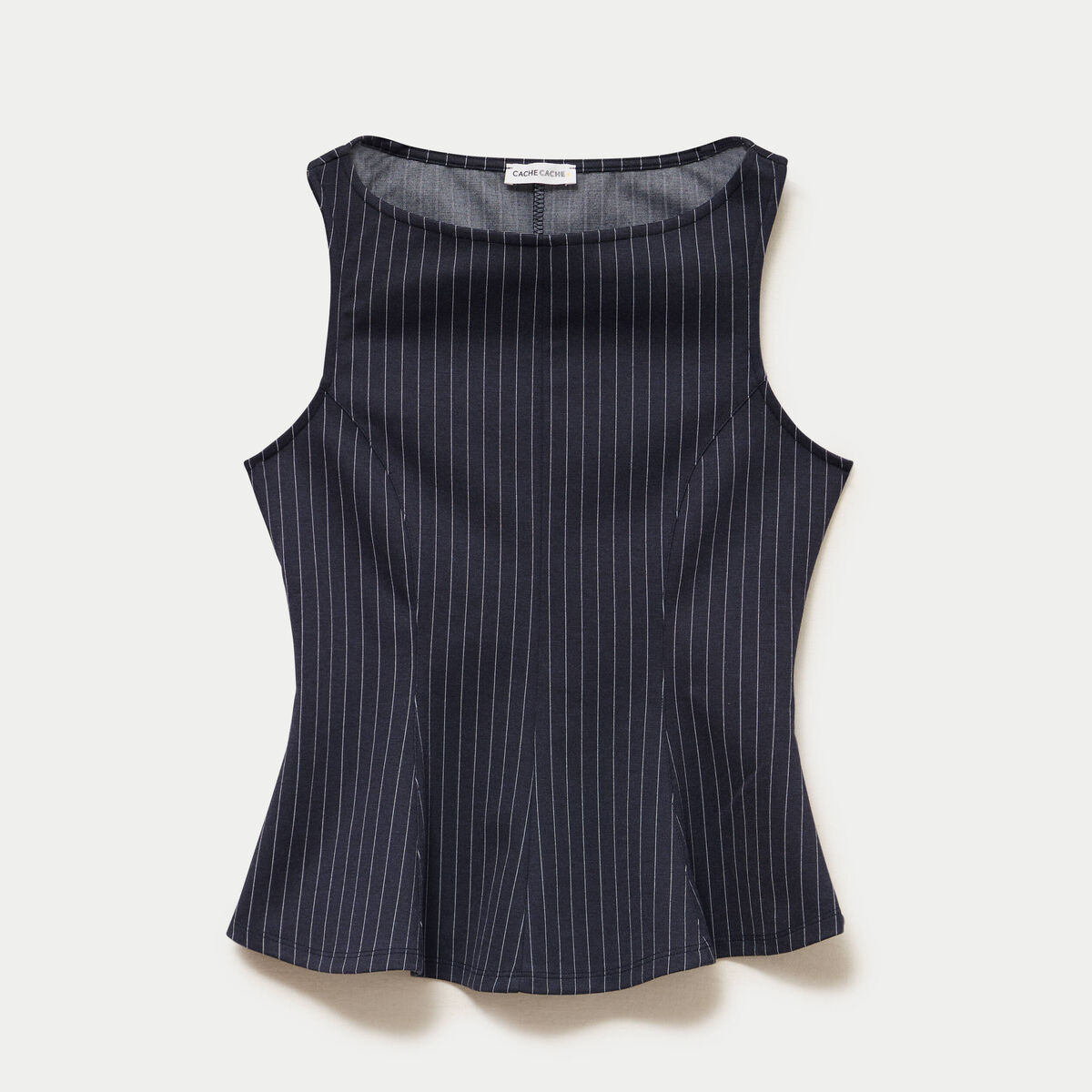 Top p&eacute;plum sans manches col rond bleu femme