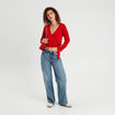 Gilet col cache-coeur nou&eacute; rouge femme