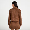 Veste droite cropped col tailleur marron femme