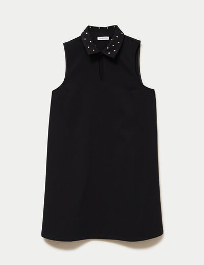 Robe droite courte col chemise clout&eacute;e noir femme