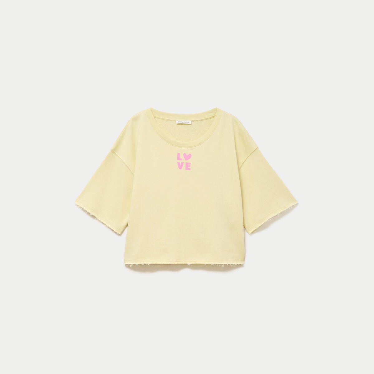 Sweat oversize cropped col rond jaune clair femme