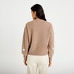 Pull oversize brod&eacute; manches longues beige femme