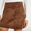 Jupe-short trap&egrave;ze taille haute daim marron femme
