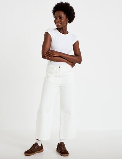 Jean bootcut cropped taille haute ecru femme