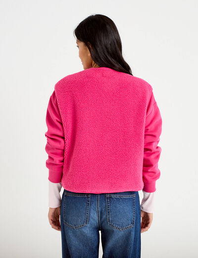 Gilet sans manches effet polaire col v rose fushia femme