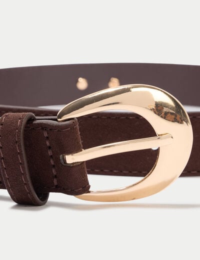 Ceinture fine aspect daim marron fonc&eacute; femme