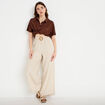 Pantalon large avec ceinture amovible beige femme