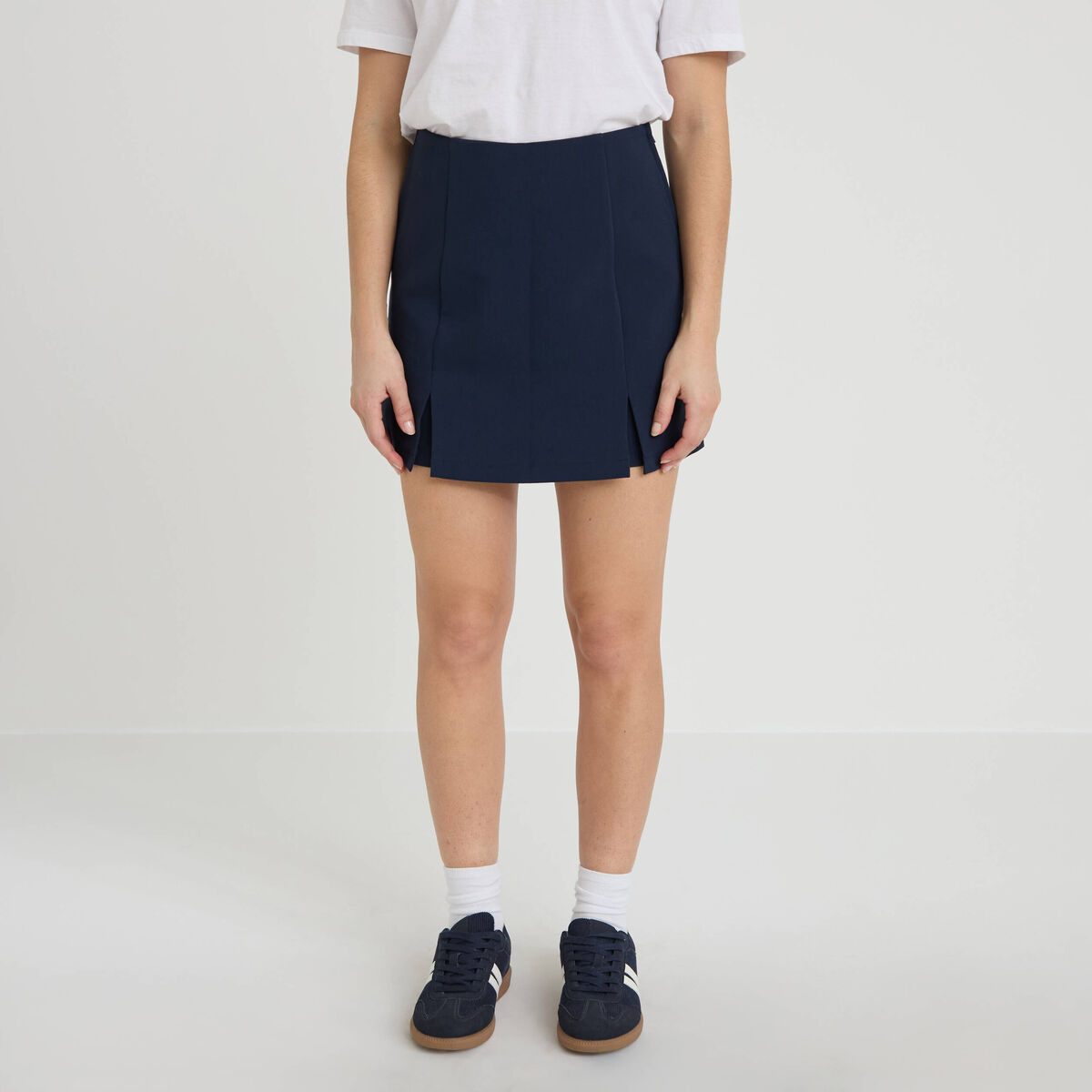 Jupe-short droite fentes bleu marine femme