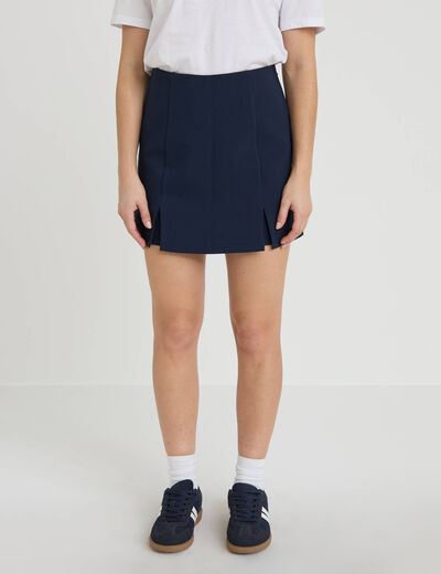 Jupe-short droite fentes bleu marine femme