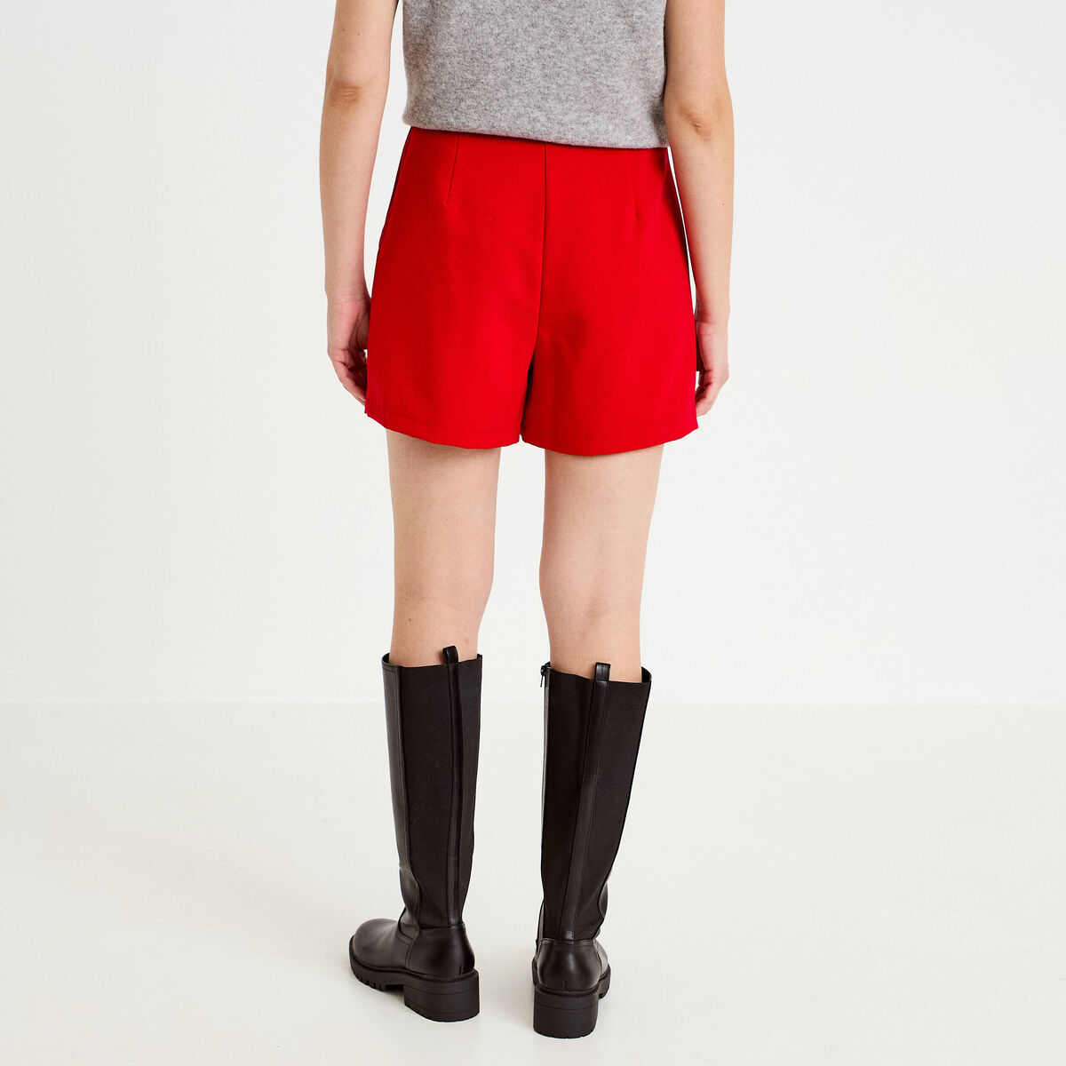 Jupe-short droite fentes rouge femme