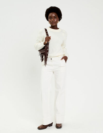 Jean wide leg taille standard denim blanc femme