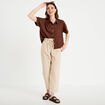 Pantalon large 7/8&egrave;me taille haute sable femme