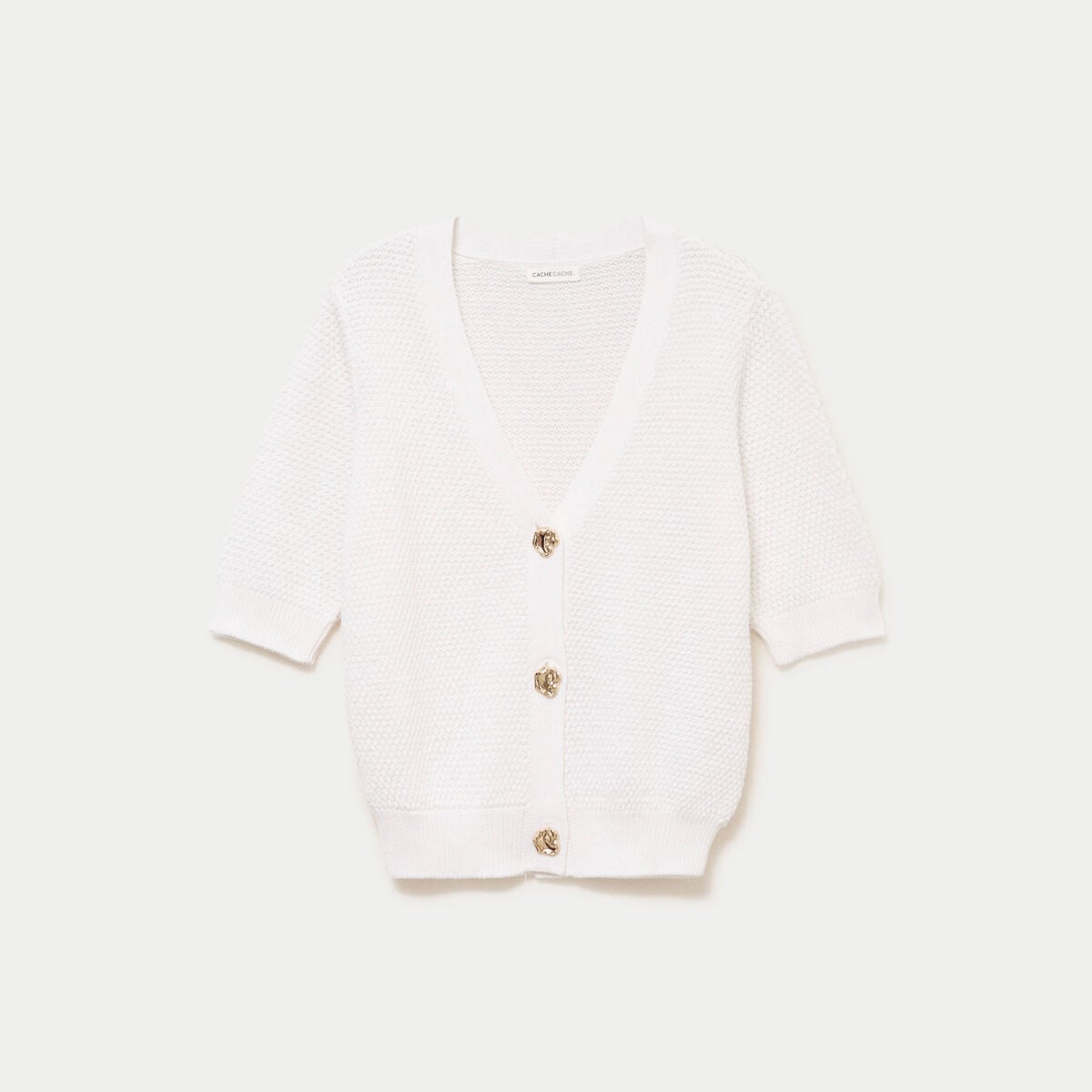 Gilet col v manches courtes ecru femme