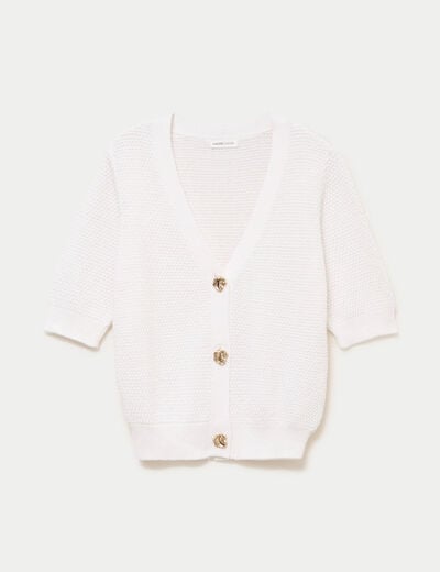 Gilet col v manches courtes ecru femme