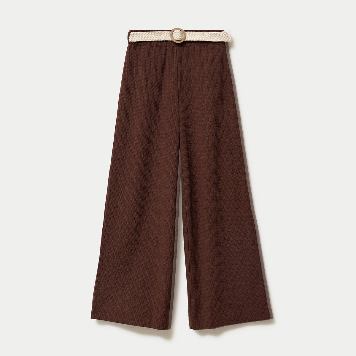 Pantalon large fluide ceintur&eacute; marron fonc&eacute; femme