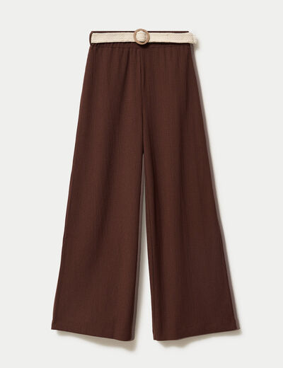 Pantalon large fluide ceintur&eacute; marron fonc&eacute; femme