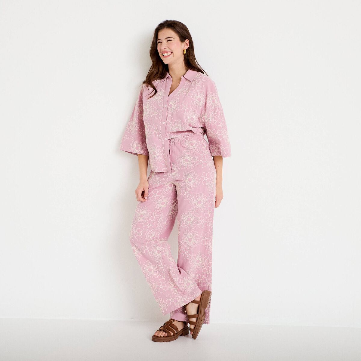 Blouse boyfriend manches 3/4 rose clair femme
