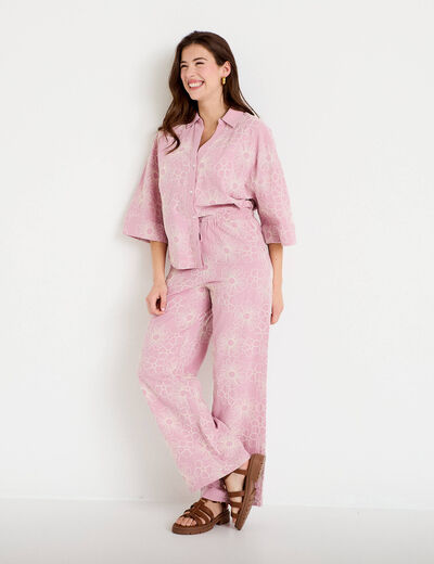 Blouse boyfriend manches 3/4 rose clair femme