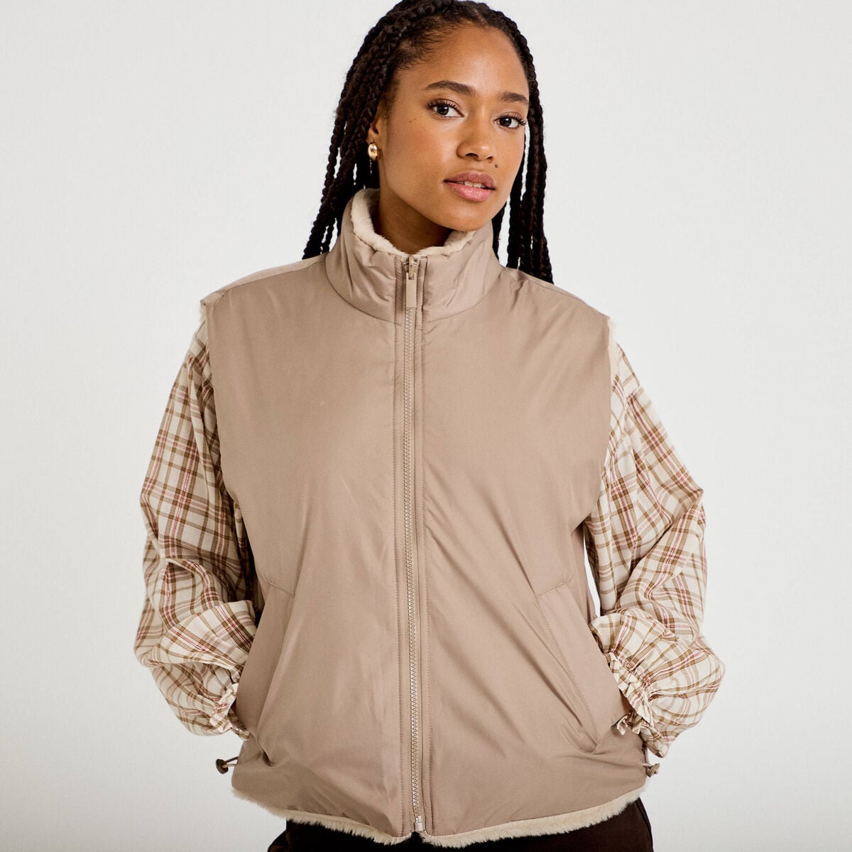 Veste r&eacute;versible sans manches beige femme
