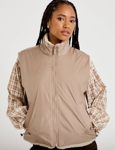 Veste r&eacute;versible sans manches beige femme
