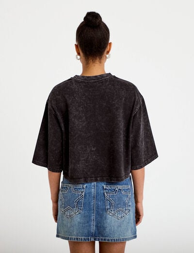 T-shirt oversize court manches longues noir femme