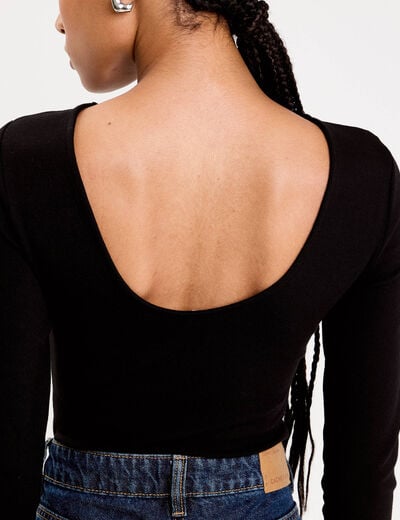 Body cintr&eacute; manches longues bateau noir femme