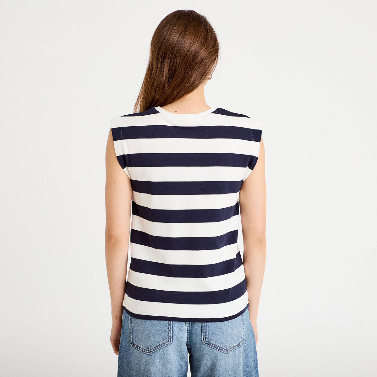 T-shirt col rond sans manches blanc femme