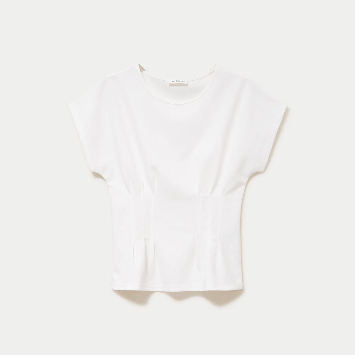 Top ajust&eacute; col rond manches courtes ecru femme