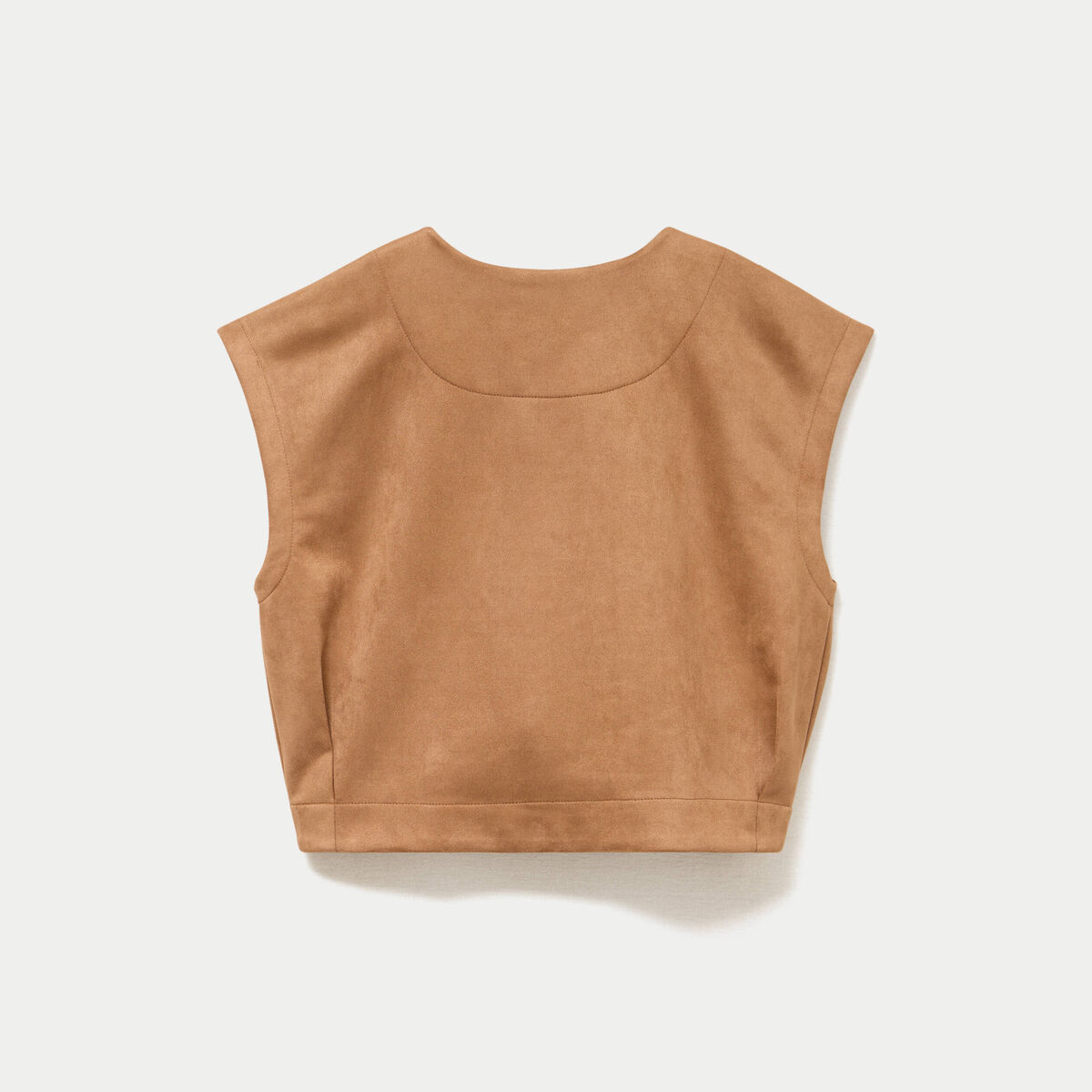 Veste sans manches col rond marron fonc&eacute; femme