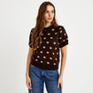 Pull cintr&eacute; col rond manches courtes marron fonc&eacute; femme