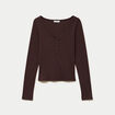 T-shirt c&ocirc;tel&eacute; ajust&eacute; manches longues marron fonc&eacute; femme