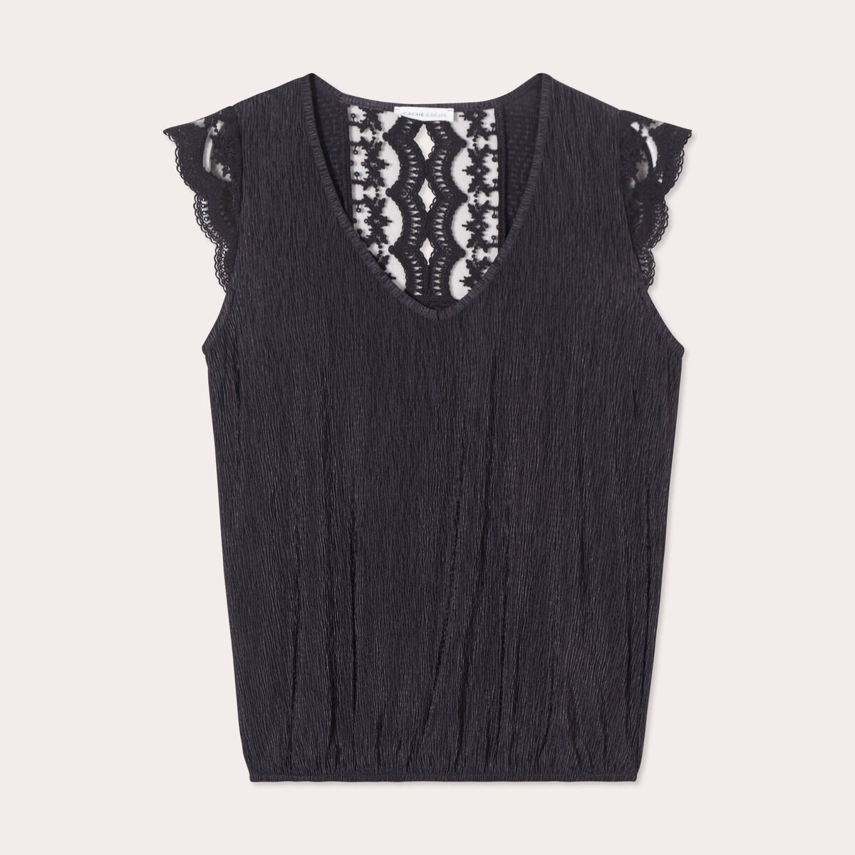 Blouse sans manches pliss&eacute;e noir femme